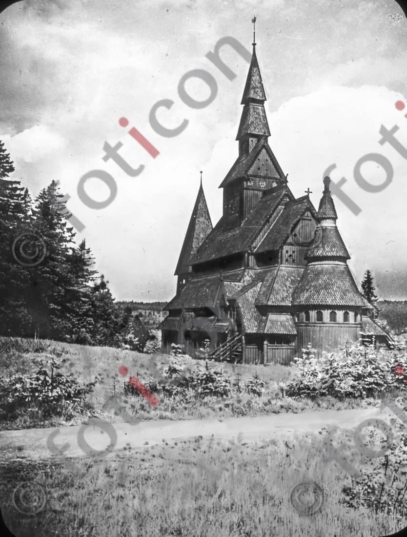 Gustav-Adolf-Stabkirche I Gustav-Adolf-Stave Church - Foto foticon-simon-168-038-sw.jpg | foticon.de - Bilddatenbank für Motive aus Geschichte und Kultur